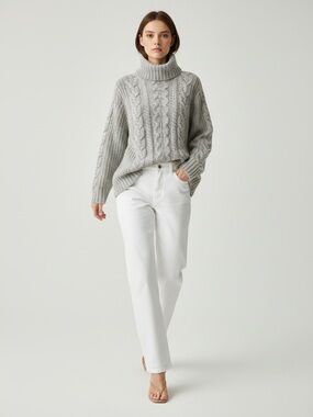 GAP Light Gray Cable Knit Turtleneck Sweater Size Medium